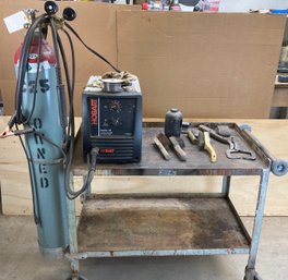 Great Hobart Handler 140 Mig Welder With Extra Wire And Argon Cylinder With Cart & Tools