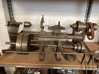 Belt Driven Metal Lathe With Pulleys, Belt, Chuck & Printed Information