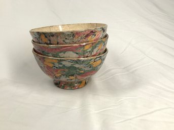 Trio Of Vintage Colorful Marbled Bowl Made In Holland