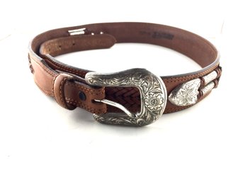Justin Boots Brand Top Grain Cowhide Leather Belt With Metal Details Size 34