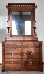 Beautiful Antique East Lake Era Wooden Hand Carved Dresser With Mirror, See Photos For Quality & Condition