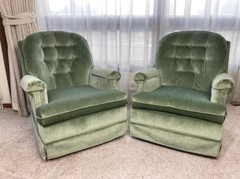 Set Of Tufted Mint Green Swivel Rockers In Great Condition