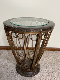 Round Metal & Glass End Table Stand