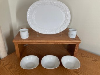 Large White Ceramic Platter, For Dessert Dishes, & 3 White Bowls