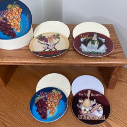 Set Of Pottery Barn Decorative Wine Bar Cocktail Plates In Decorative Round Box