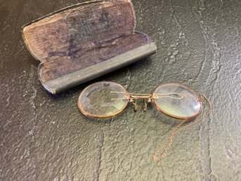 Antique Glasses In Original Case With Really Smart Hair Pin Glasses Chain