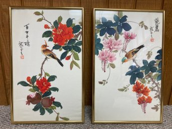 2 Framed Asian Flower & Bird Prints