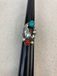 Vintage Ring With Leaf & Red & Blue Stones