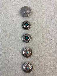 Silver Button Covers - Silver & Blue Stone & Buffalo Nickel