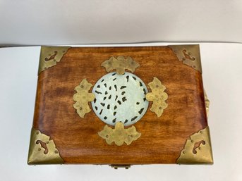 Beautiful Ornate Jewelry Box With Brass And Jade Accents And Removable Insert