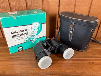 Vintage Gold Crest Binoculars With Original Box & Case