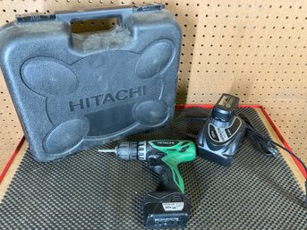 Hitachi Brand Cordless Drill With Two Batteries, Charger & Case