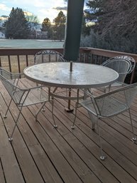 Metal Patio Table With 4 Metal Chairs, Umbrella &  Clear Table Top