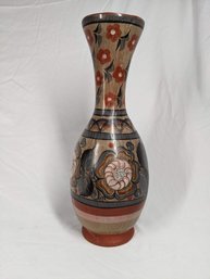 Tall Vintage Handpainted Ceramic Mexican Vase