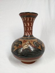 Vintage Ceramic Vase With Crane & Flower Motif