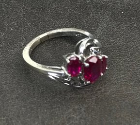 Small Diamond And Red Stone Ring- Stamped 925 RJW