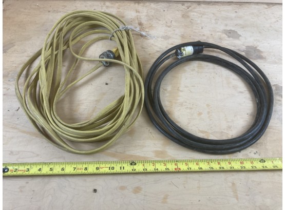 Two Heavy Duty Extension Cords, One Yellow, One Black (See Photos For Condition)