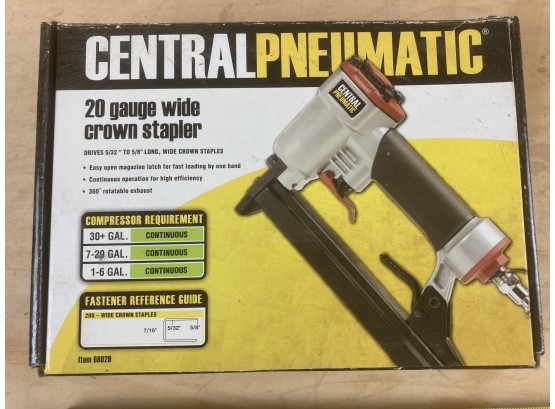 Central Pneumatic Brand 20 Gauge Wide Crown Stapler, Near New, In Box