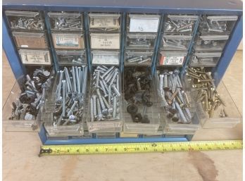 Great Value! Organized Assortment Of Nuts Bolts And Screws In Gray Blue Organizer (see Photos)