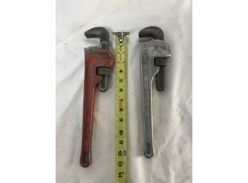 Two Rigid Brand Pipe Wrenches, 14 Inch Aluminum & 14 Inch Heavy Duty Steel
