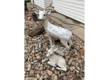 Cute Antique Deer Set (needs Repair/restoration, Has Aftermarket Antlers)