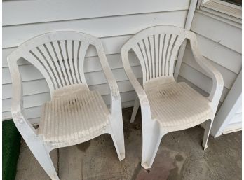 Two White Vinyl Outdoor Chairs