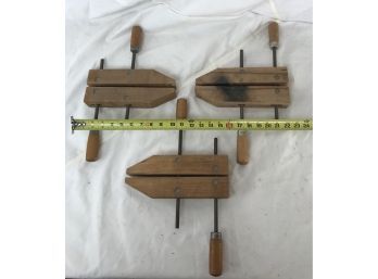 Three Big Wooden Hand Screw Clamps