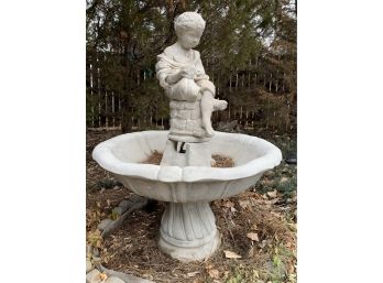 Nice Big Cast Garden Fountain Of Little Boy Sitting (needs To Be Disassembled/multi Part)