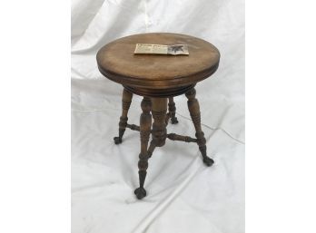 Unique Antique Golden Oak Period Adjustable Piano Stool With Newspaper Article (See Photos)
