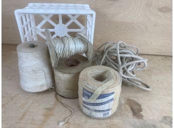 White Plastic Crate Full Of Big Rolls Of Twine/cord And Rope
