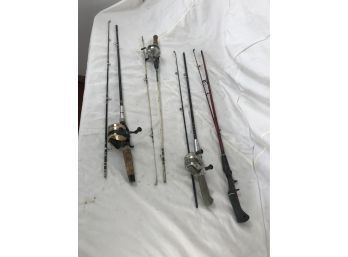 Four Vintage Fishing Rods And Three Vintage Zebco Reels