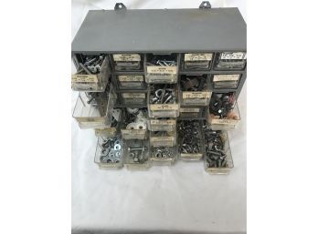 Nice Organized Keeper With Variety Of  Machine And Wood Screws, Nuts, Washers, Sheet Metal Screws And More