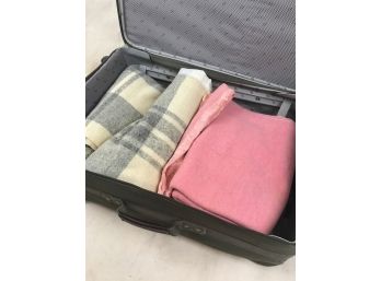 AMERICAN TOURISTER Brand Suitcase With Assortment Of Vintage Wool Blankets