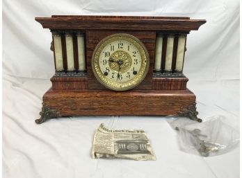 Working Antique Seth Thomas Clock Company Mantel Clock With Key And Newspaper Article