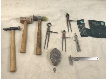 Nice Tools Featuring Specialized Hammers, File Set, Caliper ,caliper Compasses, Chalk String & Circle Compass