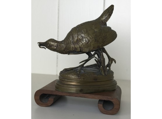 Beautiful Petite Bird With Fish In Its Beak -Bronze By Alfred Dubucand