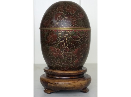 Delicate Enamel Cloisonne Egg On Pedestal