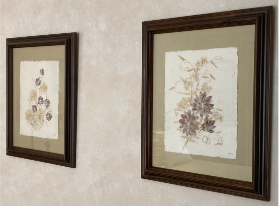 Pair Of Framed Pressed Flowers On Handmade Paper