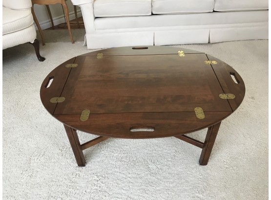 Beautiful Medium Dark Wood Hinged Oval Coffee Table