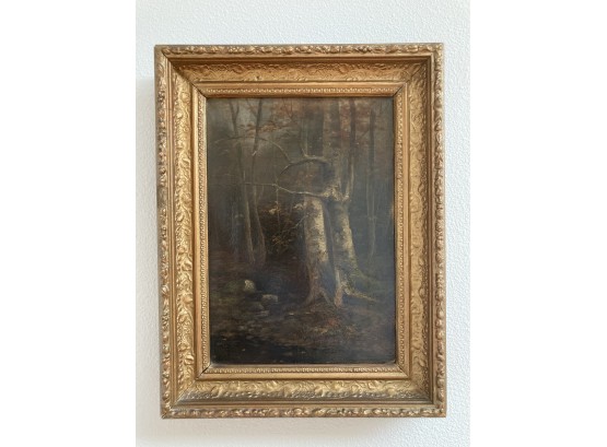 Moody Forest Scene- Original Painting With Detailed Gold Frame