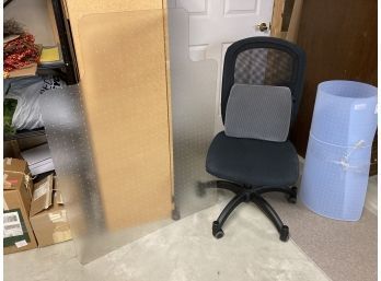 Black Office Chair & Two Plastic Floor/rug Rolling Covers