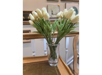 Beautiful Etched Vase Of White Silk Tulips