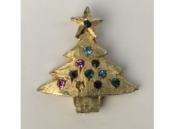 Small Gold Christmas Tree With Rhinestone Jewel Ornaments- Approximately 1 Inch High