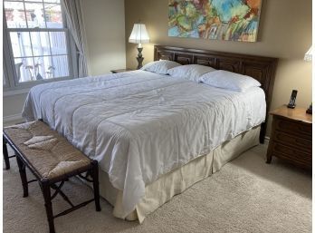 Vintage Beveled  Wood  Headboard & Dri-tec Mattress With Boxsprings & Bedding- See Photos For Details