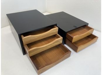 Stackable Black And Amber Wooden Drawer Desk Organizer