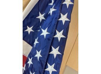 Big Beautiful 57 Inch Long Embroidered Star American Flag On Wooden Pole Ready For Proud Display! USA! USA!