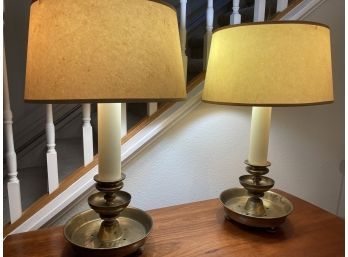 Pair Of Desk Lamps With Brass Base