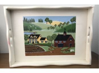 Adorable Painted Serving Tray With Farm Scene