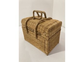Beautiful Woven Basket With Attached Lid And Handles