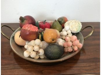 Large Copper Tray Of Faux Fruit